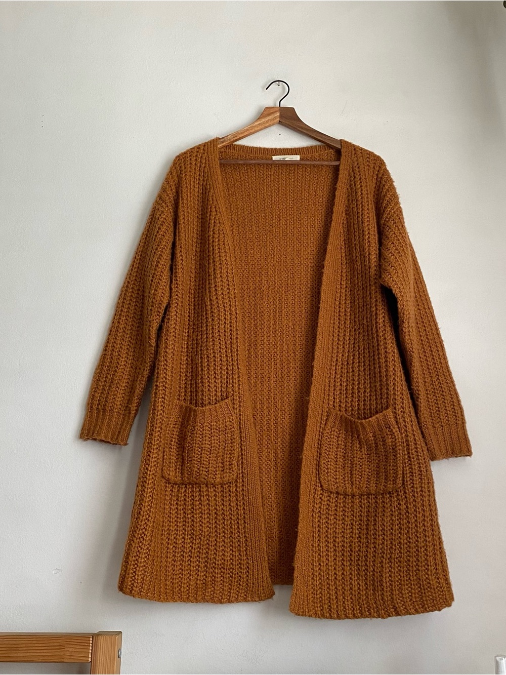 Amber Orange Baggy Open-Front Long Knit Cardigan Sweater